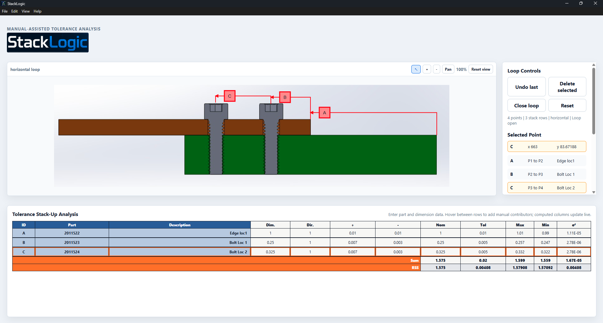 StackLogic tolerance stack-up analysis software screenshot